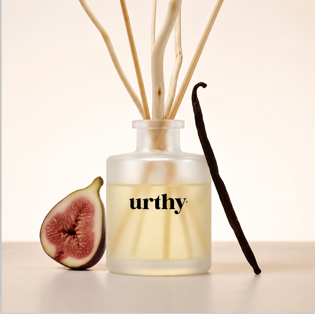 Holiday Reed Diffuser — Velvet Vanilla — 5 oz frosted glass with natural reeds — Urthy