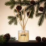 Holiday Reed Diffuser — Evergreens — 5 oz frosted glass with natural reeds — Urthy