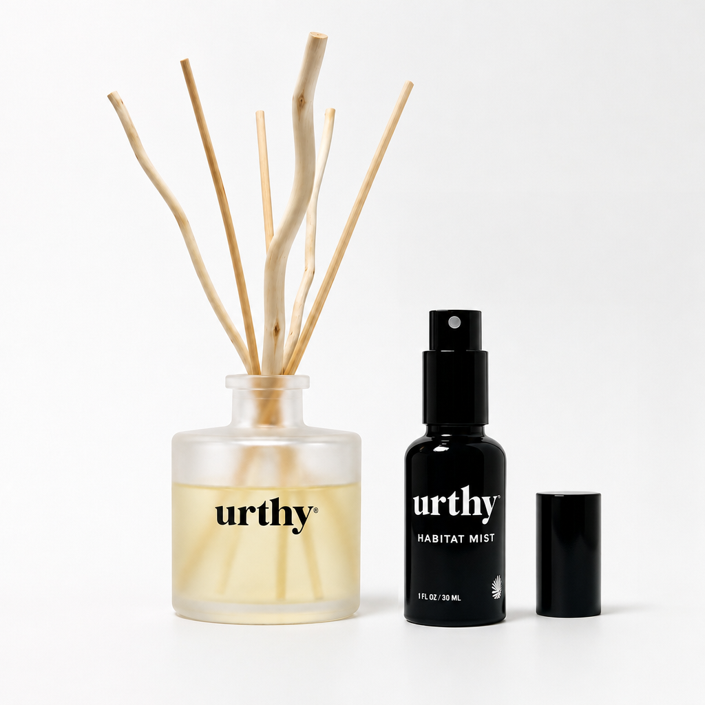 Zen Desk Set — reed diffuser in frosted glass and Habitat Mist — Urthy