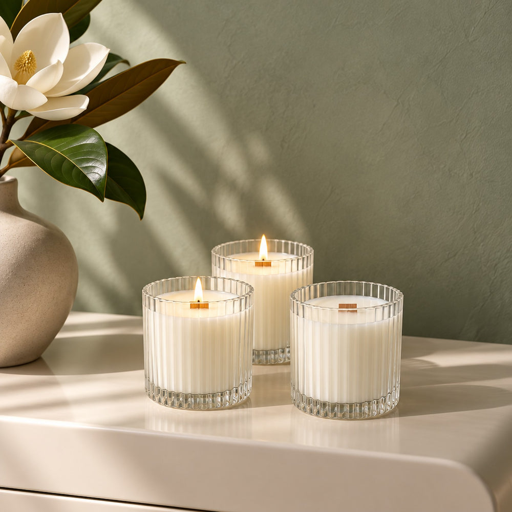 Hotelaire Ribbed Glass Candle 3-Pack