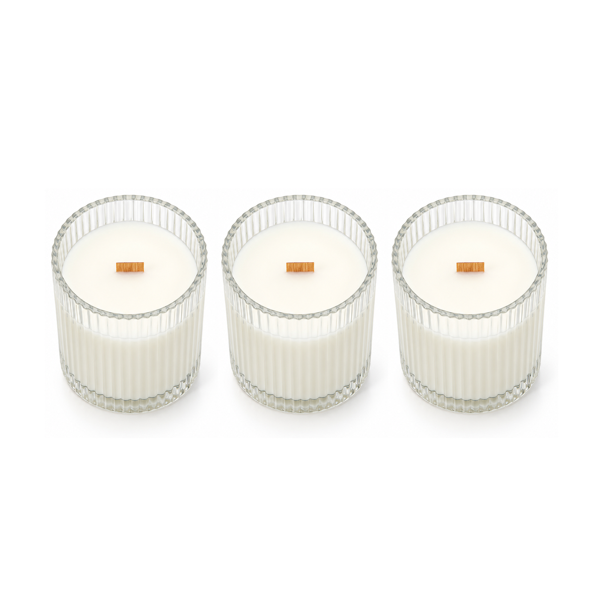 Hotelaire Ribbed Glass Candle 3-Pack — three ribbed glass candles