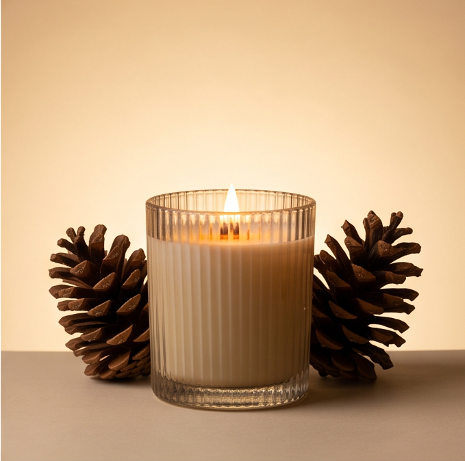 Holiday Ribbed Glass Candles — Evergreens — by Urthy