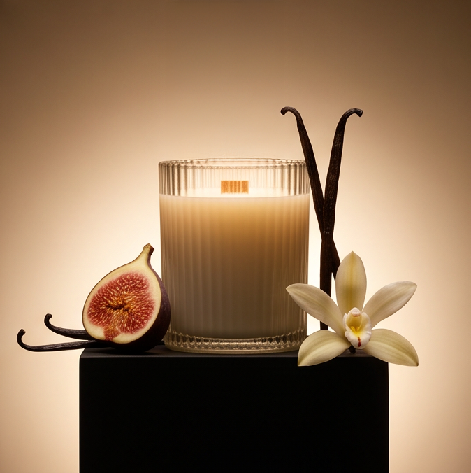 Holiday Ribbed Glass Candles — Vanilla Open — by Urthy