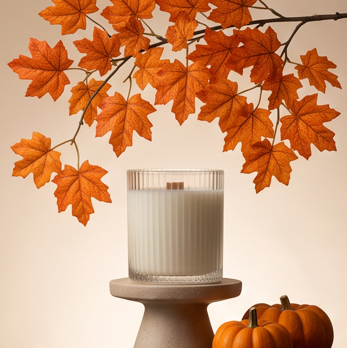 Holiday Ribbed Glass Candles — Pumpkin Crema — by Urthy