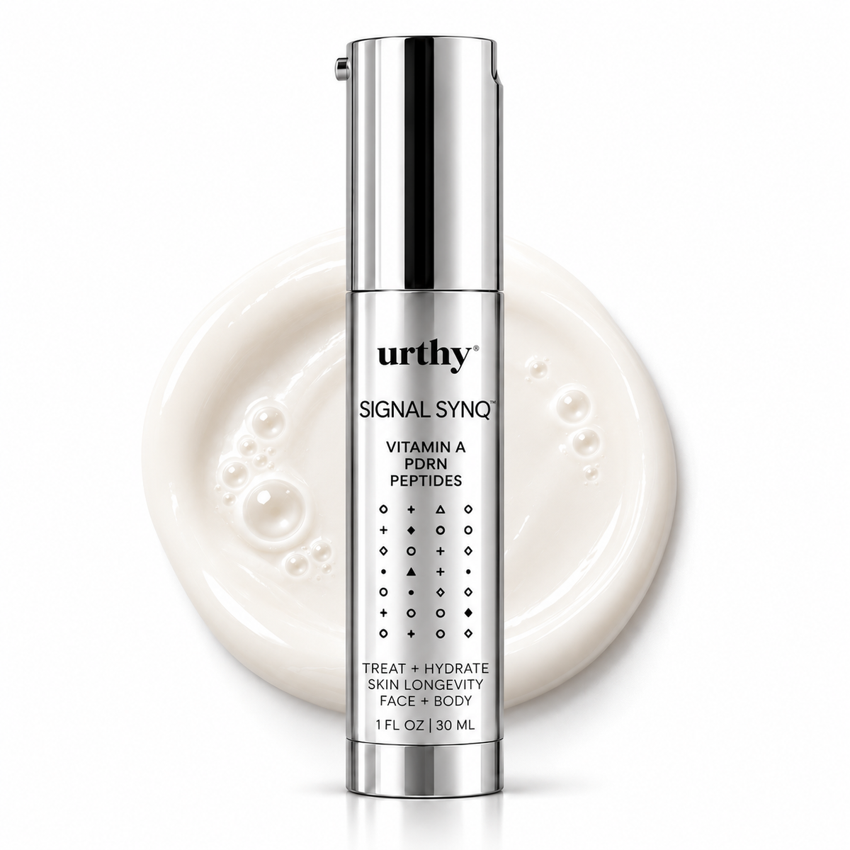 Signal Synq Hydrating Serum 1 fl oz with a swatch of the white lotion